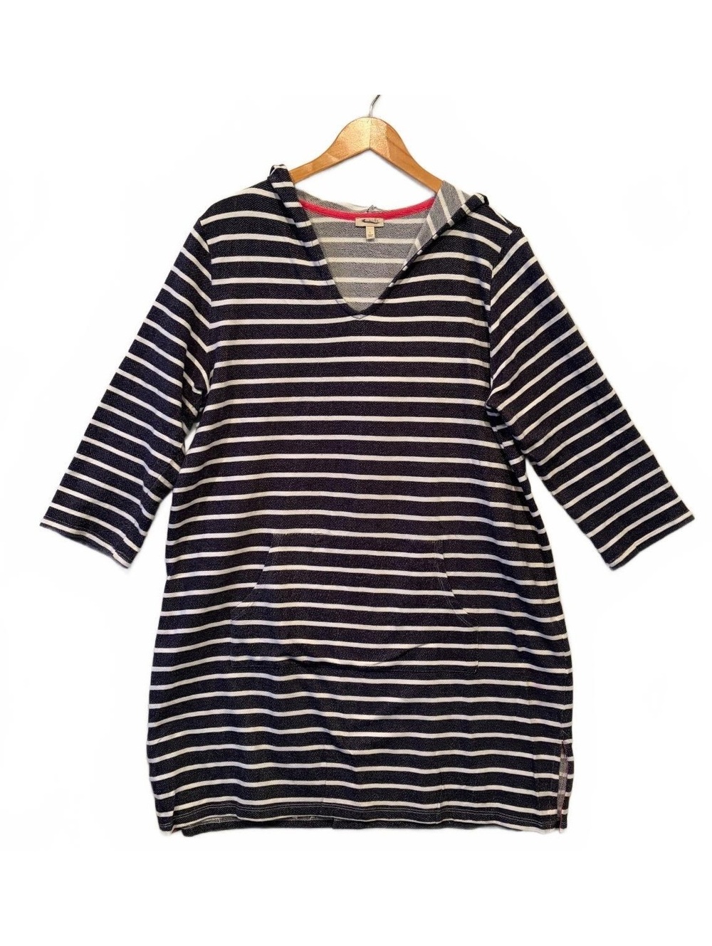 Talbots Striped Hooded Tunic Dress Navy White Size L Pockets